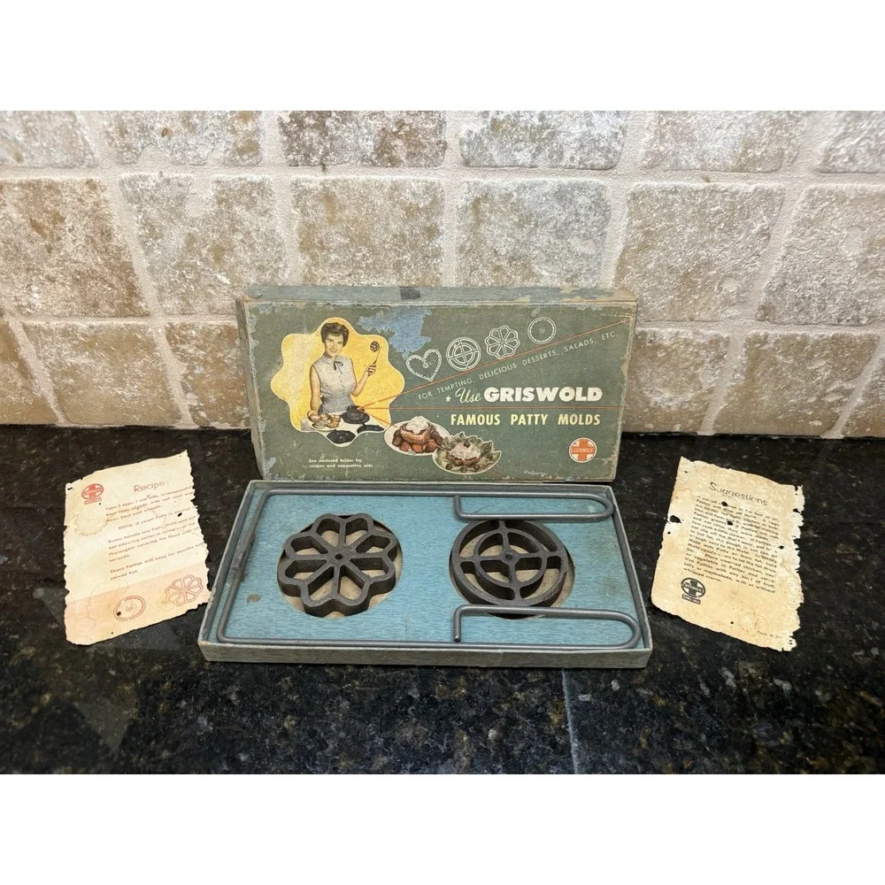 Vintage Griswold Famous Patty Molds in the Original Box Patty Iron Molds